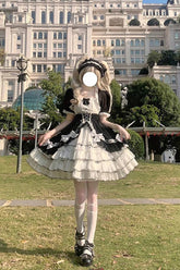 White/Black Multi-layer Ruffle Cardigan Bowknot Sweet Princess Lolita Jsk Dress